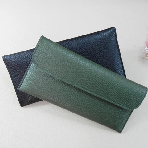Damen Geldbörse Lang Aus PU Leder Mit Kieselmaserung Umschlagklappe Druckknopf Schlankes Design Kartenfächer Handyfach