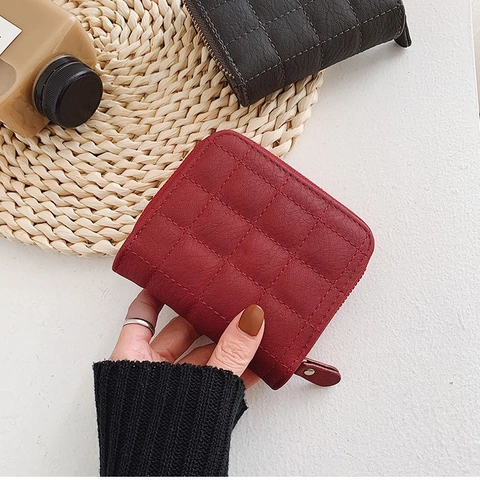 Gesteppte PU Leder Kurze Brieftasche Mit Reißverschluss Für Frauen Mini Tragbare Münzbörse Süße Kartenhalter Studententasche