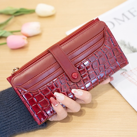 Women's Wallet PU Leather Crocodile Texture Multi Card Slots Zipper Large Capacity Clutch Bag Fashion