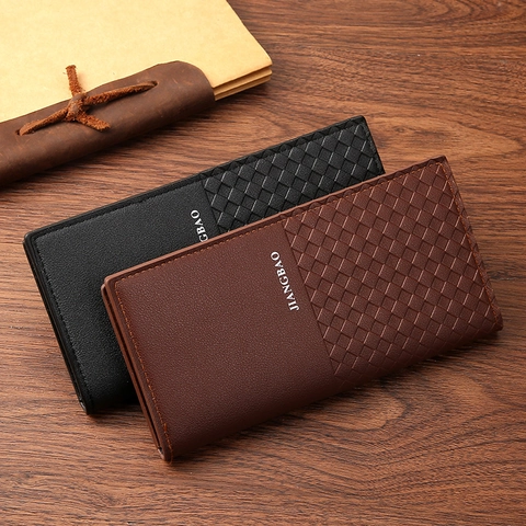 Portafoglio Lungo Uomo Pelle PU Trama Intrecciata RFID Blocco Business Casual Multi Slot Per Carte Tasca Con Cerniera