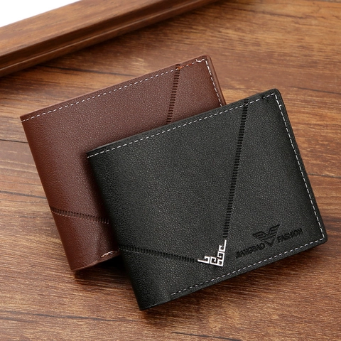 Herren Bifold Brieftasche PU Leder Kurz Viele Kartenfächer Kontrastnähte Business Casual Geldbeutel Für Herren
