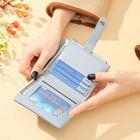 Women Short Wallet Crocodile Pattern PU Leather Multi Card Slots Zipper Coin Purse Minimalist Handheld Card Holder