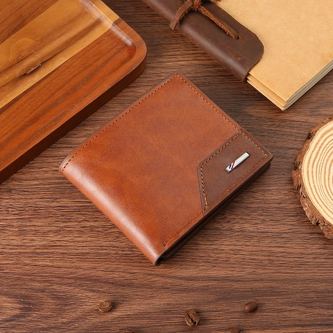 Portafoglio Pieghevole Da Uomo Pelle PU Patchwork Slot Multipli Per Carte Tasca Monete Cerniera Business Minimalista