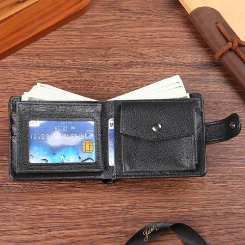 Cartera Bifold Para Hombre Cuero PU Patrón Lichi Múltiples Ranuras Tarjetas Cierre Presión Gran Capacidad Vintage Negocios