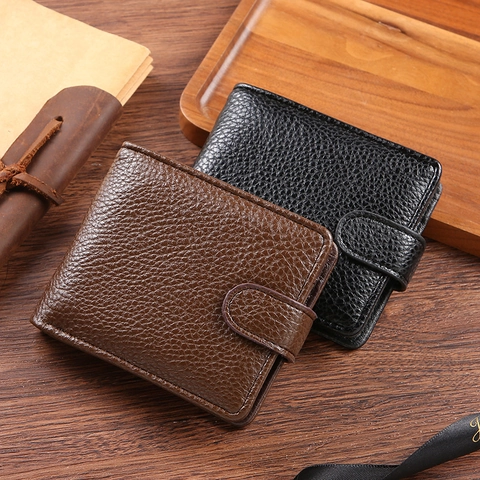 Men Bifold Wallet Lychee Pattern PU Leather Snap Button Multi Card Slots Coin Pocket Business Casual