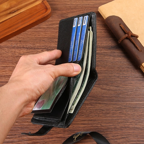 Cartera Plegable Corta Para Hombre Con Correa De Hebilla Textura Litchi Cuero PU Monedero Ranuras Para Tarjetas Y Bolsillo