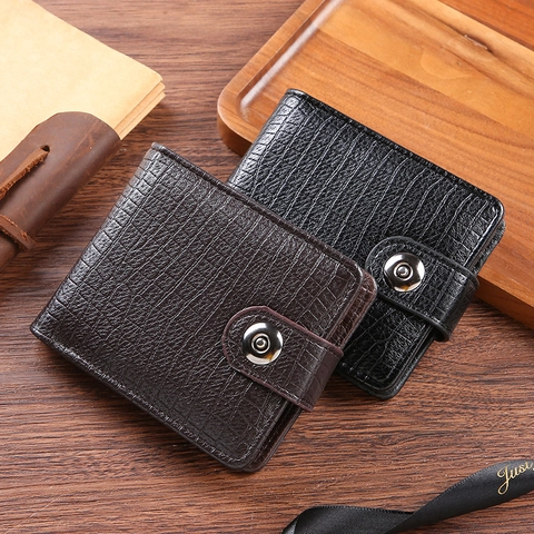 Cartera Corta Plegable Para Hombre Cuero PU Patrón Cocodrilo Botón Presión Negocios Retro Portatarjetas Con Bolsillo Moneda