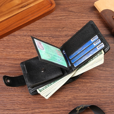 Herren Geldbörse Kurz PU Leder Business Kartenfächer Druckknopf Verschluss Große Kapazität Vintage Stil