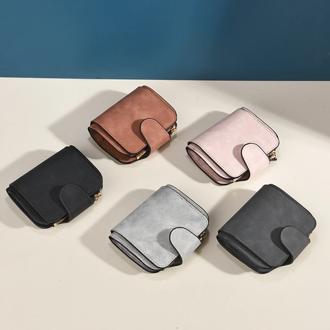 Portefeuille Court Pliant Pour Femmes Cuir PU Mat Multi Emplacements Cartes Poche Monnaie Fermeture Éclair Vintage