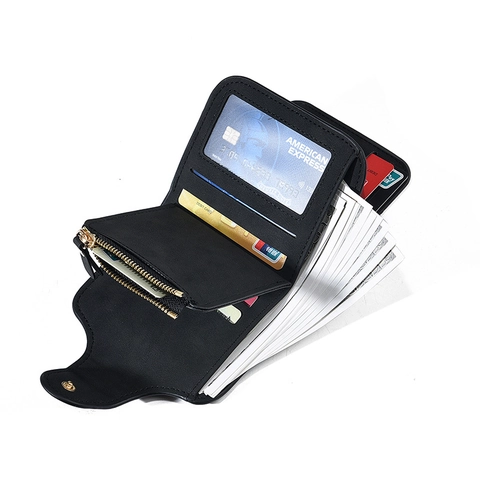 Portefeuille Court Pliant Pour Femmes Cuir PU Mat Multi Emplacements Cartes Poche Monnaie Fermeture Éclair Vintage
