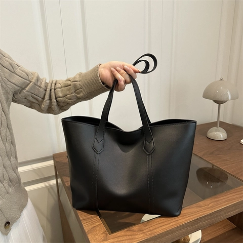 Bolso Tote De Mujer Gran Capacidad Cuero De PU Suave Minimalista Bolso De Hombro Para Trabajo Oficina Color Sólido