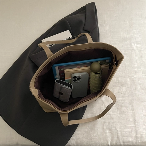 Bolso Tote De Mujer Gran Capacidad Cuero De PU Suave Minimalista Bolso De Hombro Para Trabajo Oficina Color Sólido