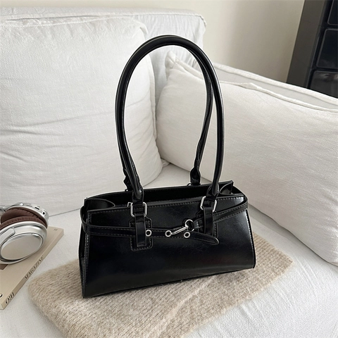 Borsa Sottobraccio in Pelle PU Retro da Donna Borsa a Spalla Rettangolare Con Fibbia in Metallo Borsa Baguette Urban Fashion