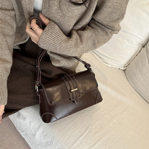 Borsa A Tracolla Da Donna In Pelle PU Retro Cuciture A Contrasto Patta Borsa A Spalla Minimalista Alla Moda Piccola Borsa Quadrata
