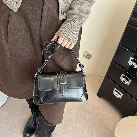 Borsa A Tracolla Da Donna In Pelle PU Retro Cuciture A Contrasto Patta Borsa A Spalla Minimalista Alla Moda Piccola Borsa Quadrata