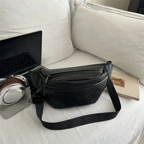 Borsa Petto Pelle PU Retrò Marsupio Versatile Tracolla Regolabile Motivo Litchi Colore Solido Casual Crossbody Bag