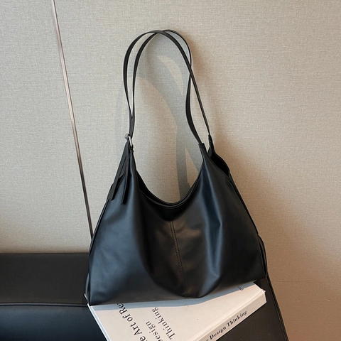 Minimalist Women PU Leather Large Capacity Shoulder Bag Urban Simple Solid Color Hobo Tote Bag For Daily Commute Work