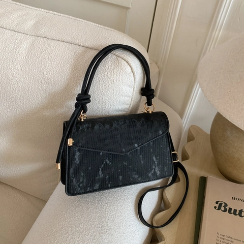 Retro Crossbody Bag For Women PU Leather Vertical Texture Knot Handle Envelope Flap Minimalist Handbag