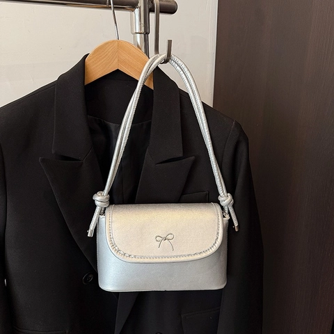 Borsa A Spalla Donna In Pelle PU Decorazione Fiocco Borsa Sottobraccio Alla Moda Versatile Con Patta Quotidiana