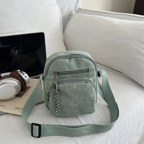 Damen Cord Umhängetasche Schultertasche Klein Mehrere Reißverschlüsse Nylon Futter Handy Tasche Für Schule Casual Alltag Top
