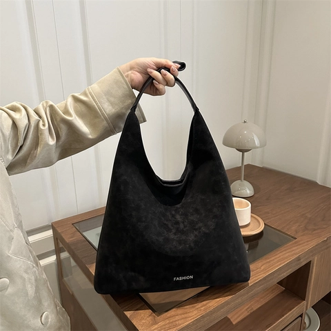 Borsa A Tracolla Hobo Minimalista Vintage Grande Capacità Texture Velluto A Coste Camoscio Tote Borsa Da Ufficio Per Donna