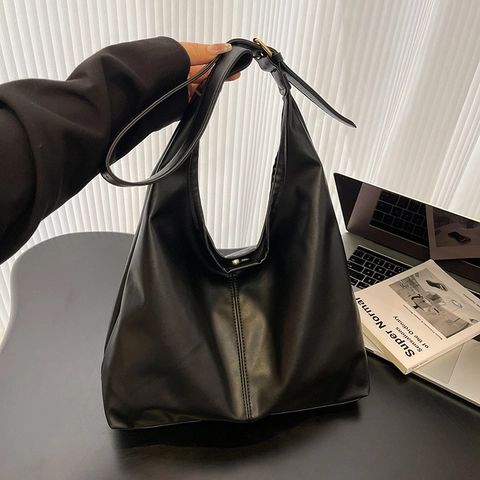 Bolso Hobo De Cuero PU Minimalista Gran Capacidad Color Sólido Correa Ajustable Bolso De Hombro Casual Para Mujeres