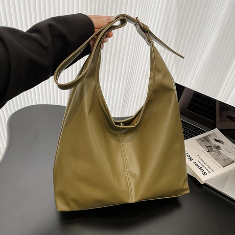 Bolso Hobo De Cuero PU Minimalista Gran Capacidad Color Sólido Correa Ajustable Bolso De Hombro Casual Para Mujeres