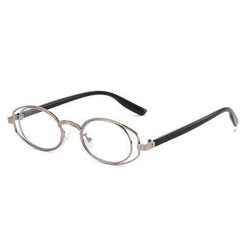 Oval Glasses Frame Double Ring Metal Anti Blue Light Retro Future Tech Fashion Optical Eyewear For Men Women