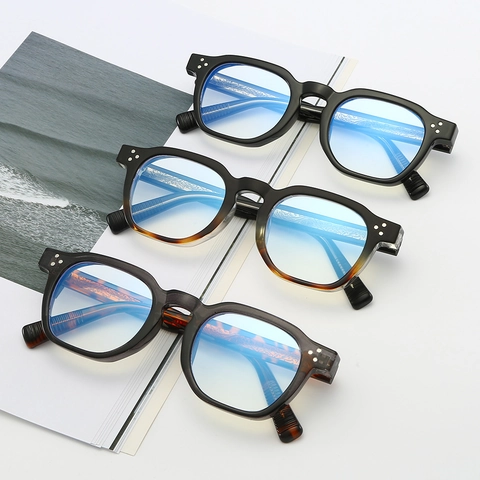 Occhiali Quadrati Retro Anti Luce Blu Montatura Plastica Metallo Rivetti Vintage Ottici Unisex