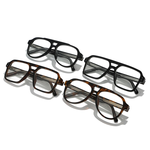 Occhiali Da Vista Aviator Retrò Montature Doppio Ponte Anti Luce Blu Grandi Quadrati Plastica Metallo Unisex