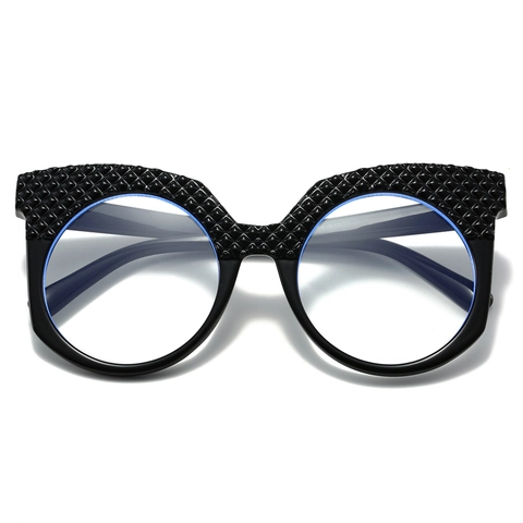 Occhiali Da Gatto Con Montatura Grande Anti Luce Blu Telaio In PC Trama A Rombi Occhiali Alla Moda Per Donna