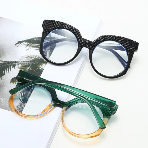 Occhiali Da Gatto Con Montatura Grande Anti Luce Blu Telaio In PC Trama A Rombi Occhiali Alla Moda Per Donna