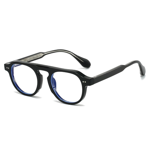 Montatura Occhiali Retro Doppio Ponte Lenti Anti Luce Blu Occhiali Moda PC Con Anima In Metallo Incisa Unisex