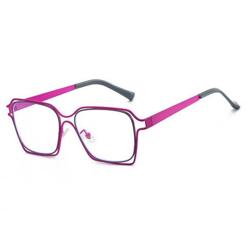 Square Eyeglasses Frame Double Layer Hollow Metal Anti Blue Light Geometric Fashion Unisex Eyewear
