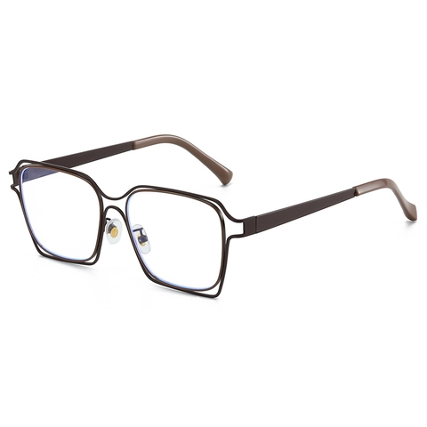Square Eyeglasses Frame Double Layer Hollow Metal Anti Blue Light Geometric Fashion Unisex Eyewear