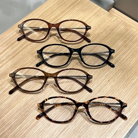 Montatura Per Occhiali Da Vista Ovali Retro Per Donna Leggero PC Metallo Anti Luce Blu Stile Nerd Vintage