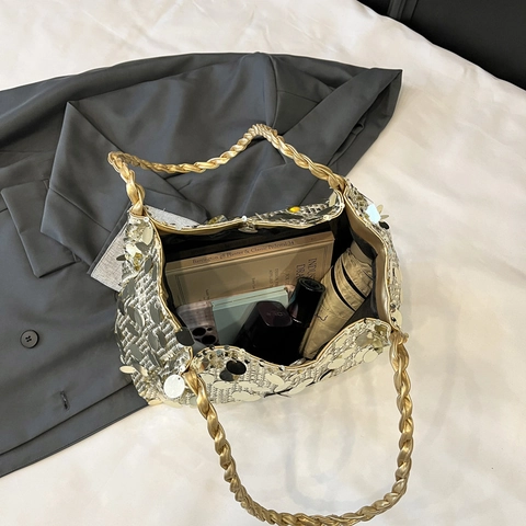 Pailletten Tote Bag Große Kapazität Schultertasche Mit Geflochtenem Griff Mode Glänzende Handtasche Für Damen Party Alltag