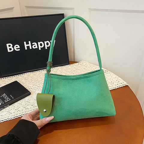 Suede Texture Shoulder Bag For Women Large Capacity Underarm Bag With Small Pendant Bag Vintage Minimalist Handbag