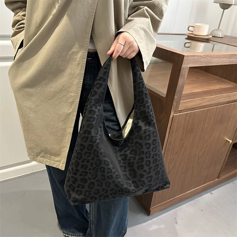 Bolso Tote Con Estampado De Leopardo Gran Capacidad Pana Bolso De Hombro Hobo Para Mujeres Retro Casual