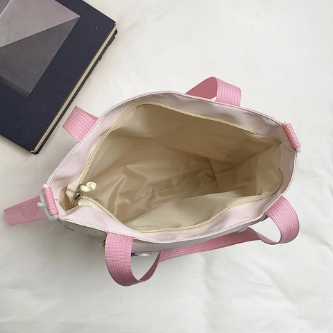 Borsa A Tracolla In Nylon Con Tasche Multiple Contrasto Colori Macaron Grande Capacità Borsa A Spalla Per Studentesse