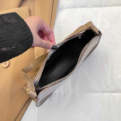 Bolso De Axila Retro De Cuero PU Brillante Bolso Hobo De Hombro Minimalista De Color Sólido Para Mujeres Moda Diaria