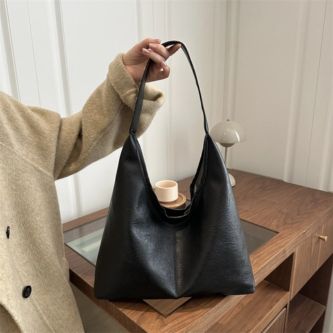 Women Large Capacity PU Leather Hobo Bag And Pouch Underarm Tote Minimalist Commute Simple Shoulder Bag