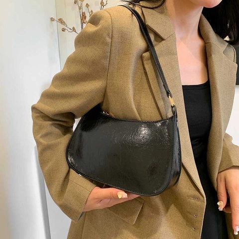 French Retro Minimalist PU Underarm Bag For Women Solid Color Small Square Shoulder Bag Fashion Hobo Handbag Gift