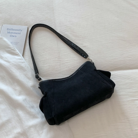 Borsa A Spalla Donna Texture Scamosciata Minimalista Retro Borsa Da Sottoascellare Con Tracolla Regolabile E Tasche