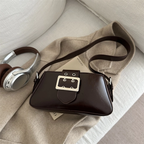 Borsa Baguette Vintage Da Donna In Pelle PU Con Grande Fibbia Argentata Borsa A Spalla Retrò Minimalista Casual