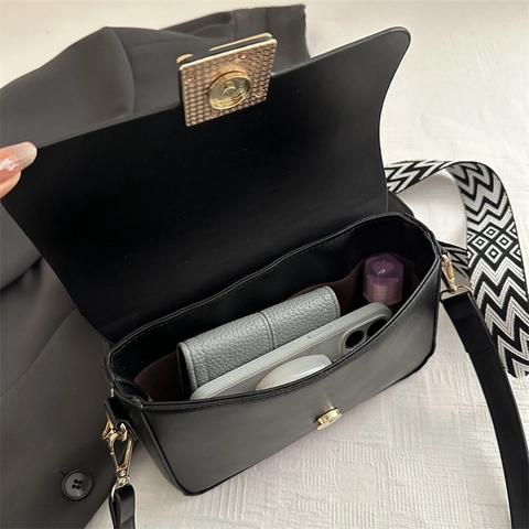 Women Crossbody Bag PU Leather Vintage Small Square Bag Dual Straps Wide Woven Thin Leather Fashion Geometric Metal Buckle
