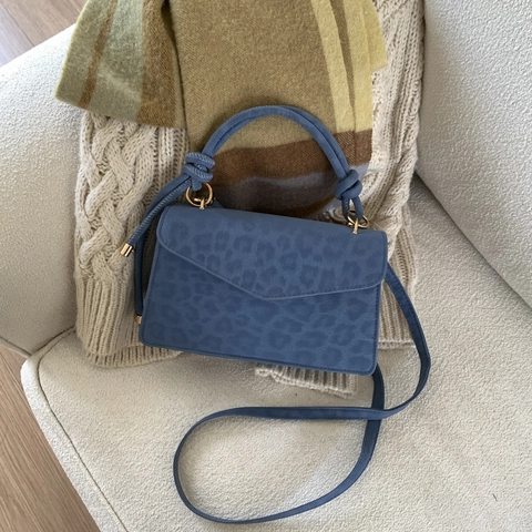 Leopard Print Crossbody Bag Women PU Frosted Texture Handbag Knot Handle Retro Envelope Flip Small Square Purse Versatile