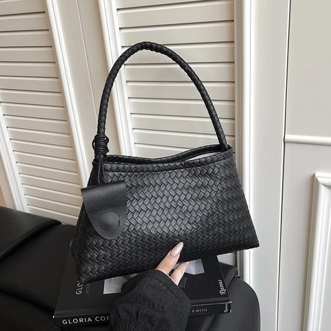 Bolso De Hombro Y Bolsa De Cuero PU Tejido Bolso De Axila Para Mujer Moda Urbana Sencillo Elegante Color Sólido Versátil