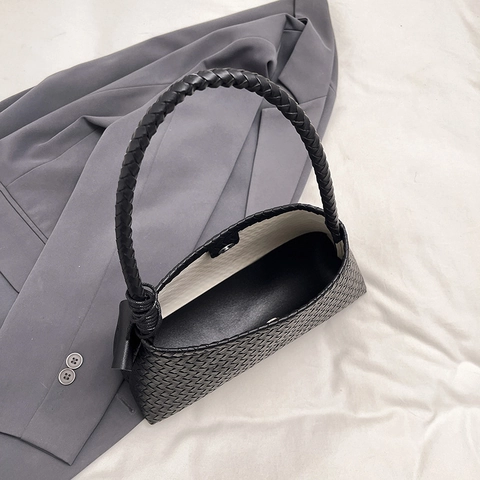 Bolso De Hombro Y Bolsa De Cuero PU Tejido Bolso De Axila Para Mujer Moda Urbana Sencillo Elegante Color Sólido Versátil