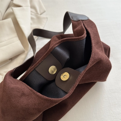 Bolso Hobo Minimalista De Microfibra Efecto Gamuza Y Cuero Sintético Retro Bolso De Hombro Tote Casual Para Mujer
